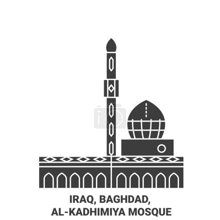 Téléchargez les illustrations : Irak, Bagdad, Alkadhimiya Mosquée Voyage illustration vectorielle ligne historique - en licence libre de droit