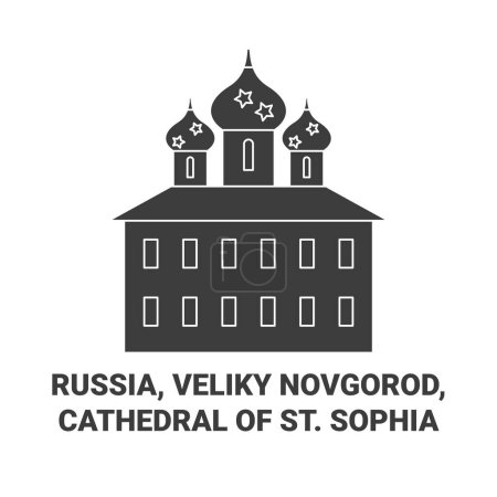 Téléchargez les illustrations : Russie, Veliky Novgorod, Cathédrale de Sainte-Sophie illustration vectorielle de ligne de voyage historique - en licence libre de droit
