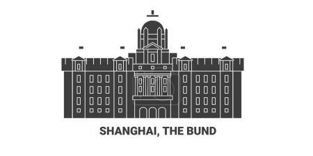 Ilustración de China, Shanghái, El Bund, la línea de referencia de viaje vector ilustración - Imagen libre de derechos