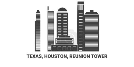 Téléchargez les illustrations : États-Unis, Texas, Houston, Reunion Tower, illustration vectorielle de ligne de repère de voyage - en licence libre de droit