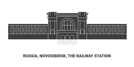 Illustration for Russia, Novosibirsk, The Railway Station, travel landmark line vector illustration - Royalty Free Image