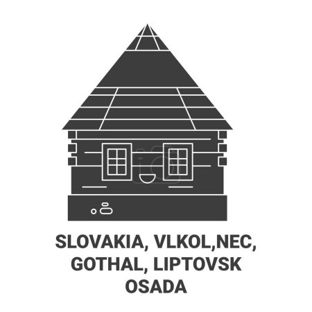 Ilustración de Eslovaquia, Vlkolinec, Gothal, Liptovsk Osada recorrido hito línea vector ilustración - Imagen libre de derechos