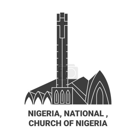Ilustración de Nigeria, Nacional, Iglesia de Nigeria viaje hito línea vector ilustración - Imagen libre de derechos