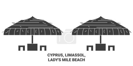 Illustration for Cyprus, Limassol, Ladys Mile Beach travel landmark line vector illustration - Royalty Free Image