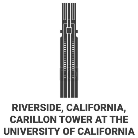 Illustration for United States, Riverside, California, Carillon Tower At The University Of California travel landmark line vector illustration - Royalty Free Image