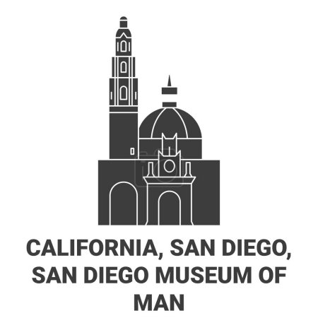 Illustration for United States, California, San Diego, San Diego Museum Of Man travel landmark line vector illustration - Royalty Free Image