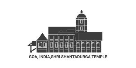 Illustration for India, Goa, Shri Shantadurga Temple, travel landmark line vector illustration - Royalty Free Image