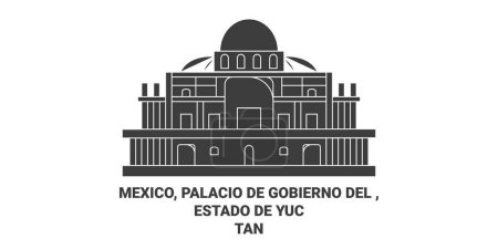 Ilustración de México, Palacio De Gobierno Del, Estado De Yuctan viaje hito línea vector ilustración - Imagen libre de derechos