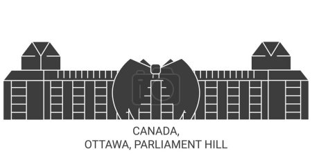 Téléchargez les illustrations : Canada, Ottawa, Colline du Parlement illustration vectorielle de ligne de repère - en licence libre de droit