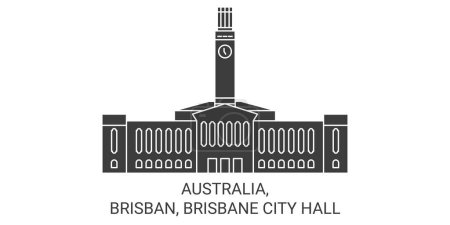 Téléchargez les illustrations : Australie, Brisban, Brisbane City Hall illustration vectorielle de ligne de voyage historique - en licence libre de droit