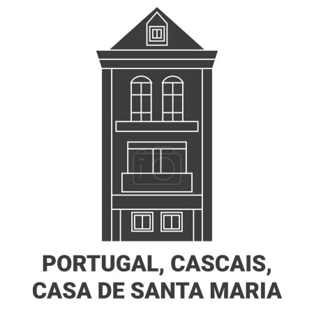 Ilustración de Portugal, Cascais, Casa De Santa Maria viaje hito línea vector ilustración - Imagen libre de derechos