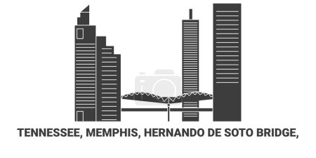 Téléchargez les illustrations : États-Unis, Tennessee, Memphis, Hernando De Soto Bridge, illustration vectorielle de ligne de repère de voyage - en licence libre de droit