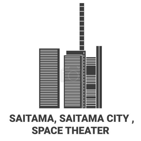 Illustration for Japan, Saitama, Saitama City , Space Theater travel landmark line vector illustration - Royalty Free Image