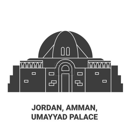 Téléchargez les illustrations : Jordanie, Amman, Omeyyyad Palace illustration vectorielle de ligne de voyage - en licence libre de droit