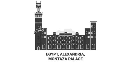 Ilustración de Egipto, Alejandría, Palacio de Montaza recorrido hito línea vector ilustración - Imagen libre de derechos