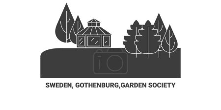 Téléchargez les illustrations : Suède, Gothenburg, Garden Society, illustration vectorielle de ligne de voyage - en licence libre de droit