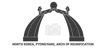 Ilustración de Corea del Norte, Pyongyang, Arco de la reunificación, ilustración de vector de línea hito de viaje - Imagen libre de derechos