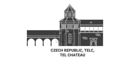 Téléchargez les illustrations : République tchèque, Telc, Tel Chteau Travel illustration vectorielle de ligne historique - en licence libre de droit
