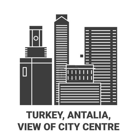 Téléchargez les illustrations : Turquie, Antalia, Vue Du Centre-Ville illustration vectorielle de ligne de voyage - en licence libre de droit