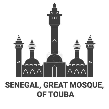 Téléchargez les illustrations : Sénégal, Grande Mosquée, Illustration vectorielle de ligne de voyage Touba - en licence libre de droit