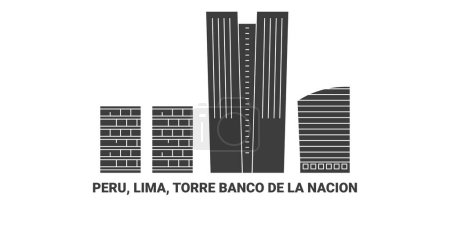 Illustration for Peru, Lima, Torre Banco De La Nacion travel landmark line vector illustration - Royalty Free Image