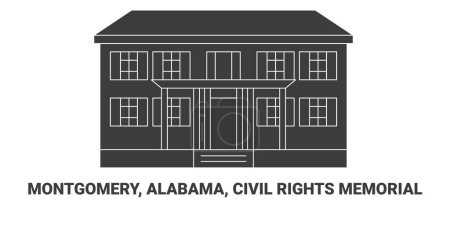 Téléchargez les illustrations : États-Unis, Montgomery, Alabama, Civil Rights Memorial, illustration vectorielle de ligne de repère de voyage - en licence libre de droit