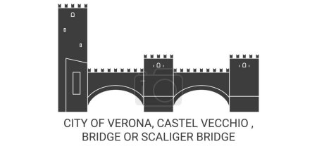 Téléchargez les illustrations : Italie, Vérone, Castel Vecchio, Pont Ou Pont Scaliger illustration vectorielle de ligne de repère Voyage - en licence libre de droit
