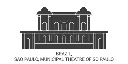 Illustration for Brazil, Sao Paulo, Municipal Theatre Of So Paulo travel landmark line vector illustration - Royalty Free Image