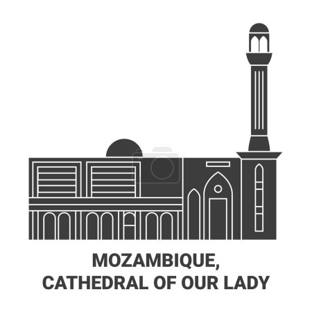 Téléchargez les illustrations : Mozambique, Cathédrale Notre-Dame Voyage illustration vectorielle ligne historique - en licence libre de droit