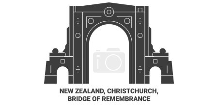 Illustration for New Zealand, Christchurch, Bridge Of Remembrance travel landmark line vector illustration - Royalty Free Image