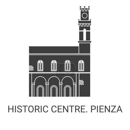 Illustration for Italy, Historic Centre. Pienza travel landmark line vector illustration - Royalty Free Image