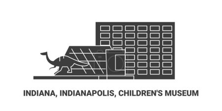 Téléchargez les illustrations : États-Unis, Indiana, Indianapolis, Childrens Museum, illustration vectorielle de ligne de repère de voyage - en licence libre de droit