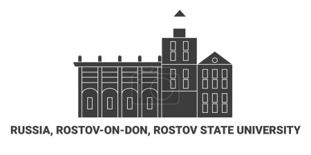 Téléchargez les illustrations : Russie, Rostovondon, Université d'État de Rostov, illustration vectorielle de ligne de repère de voyage - en licence libre de droit