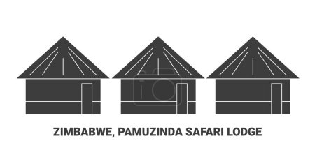Téléchargez les illustrations : Zimbabwe, Pamuzinda Safari Lodge, illustration vectorielle de ligne de repère de voyage - en licence libre de droit