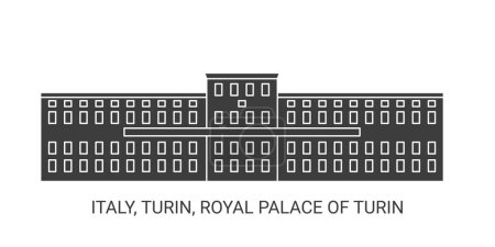 Ilustración de Italia, Turín, Palacio Real de Turín, recorrido hito línea vector ilustración - Imagen libre de derechos
