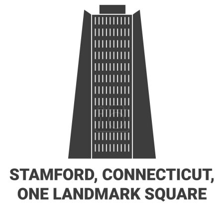 Téléchargez les illustrations : États-Unis, Stamford, Connecticut, One Landmark Square illustration vectorielle de ligne de voyage - en licence libre de droit
