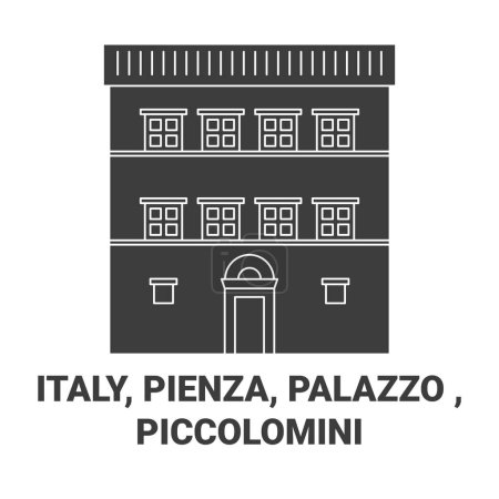 Illustration for Italy, Pienza, Palazzo , Piccolomini travel landmark line vector illustration - Royalty Free Image