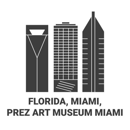 Téléchargez les illustrations : États-Unis, Floride, Miami, Prez Art Museum Illustration vectorielle de ligne de voyage de Miami - en licence libre de droit