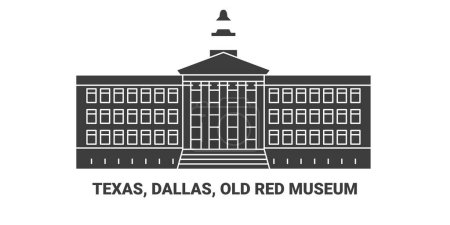 Ilustración de Estados Unidos, Texas, Dallas, Old Red Museum, ilustración de vector de línea de referencia de viaje - Imagen libre de derechos