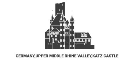 Ilustración de Alemania, Alto Valle del Rin Medio, Castillo de Katz, ilustración de vector de línea de referencia de viaje - Imagen libre de derechos