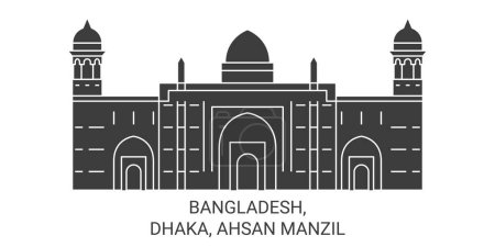 Illustration for Bangladesh, Dhaka, Ahsan Manzil travel landmark line vector illustration - Royalty Free Image