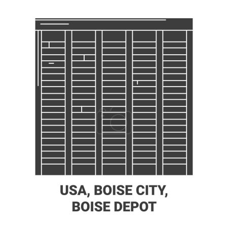 Ilustración de EE.UU., Boise City, Boise Depot viaje hito línea vector ilustración - Imagen libre de derechos