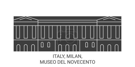 Téléchargez les illustrations : Italie, Milan, Musée du Novecento illustration vectorielle de ligne de voyage historique - en licence libre de droit
