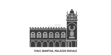 Ilustración de Italia, Mantua, Palazzo Ducale recorrido hito línea vector ilustración - Imagen libre de derechos