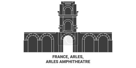 Téléchargez les illustrations : France, Arles, Arles Illustration vectorielle de ligne de voyage de l'amphithéâtre - en licence libre de droit