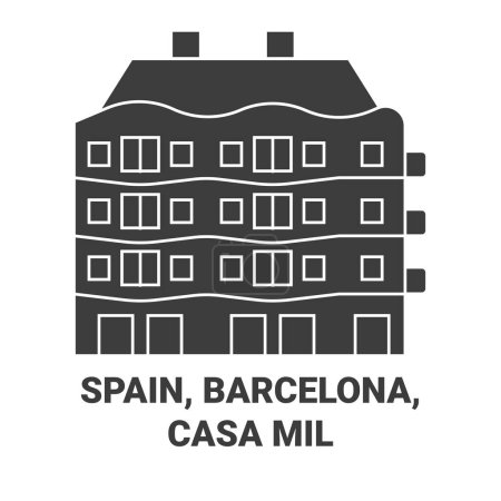 Téléchargez les illustrations : Espagne, Barcelone, Casa Mil Travel illustration vectorielle de ligne historique - en licence libre de droit