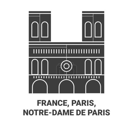 Téléchargez les illustrations : France, Paris, Notredame De Paris illustration vectorielle de ligne de voyage - en licence libre de droit