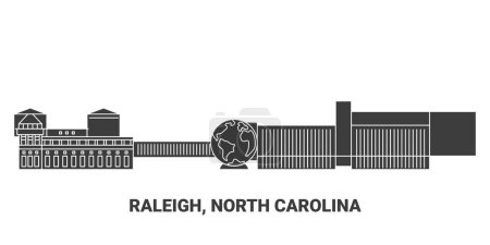 Ilustración de Estados Unidos, Raleigh, Carolina del Norte viaje hito línea vector ilustración - Imagen libre de derechos