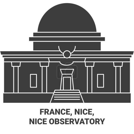 Téléchargez les illustrations : France, Nice, Observatoire de Nice illustration vectorielle de ligne historique de voyage - en licence libre de droit