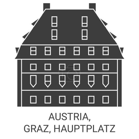 Téléchargez les illustrations : Autriche, Graz, Hauptplatz illustration vectorielle de ligne de voyage historique - en licence libre de droit